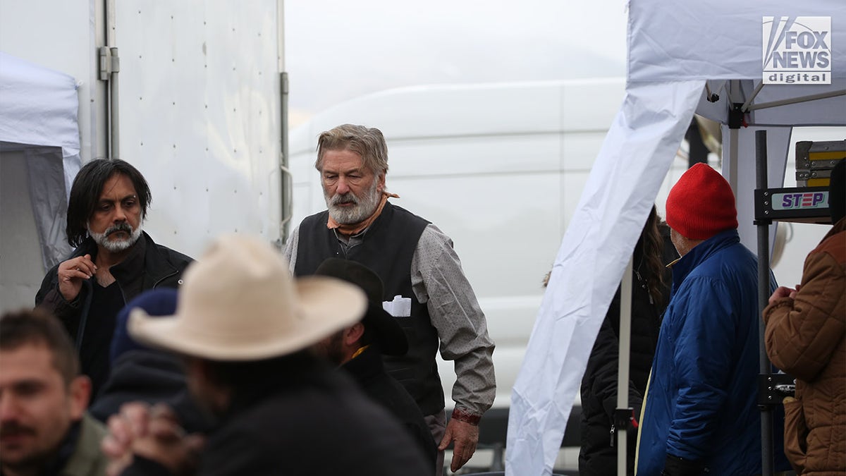 Alec Baldwin leaves his trailer on the set of "Rust" in Montana
