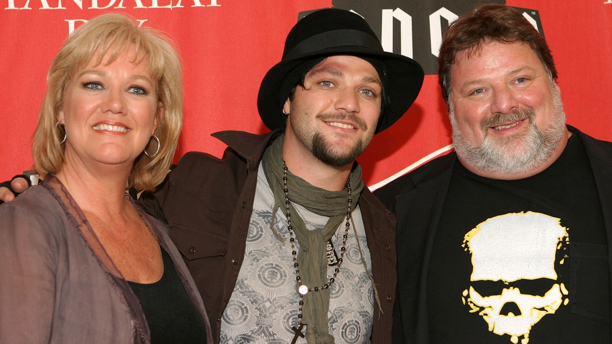 Bam Margera walks Jackass red carpet with his mom and dad, April and Phil
