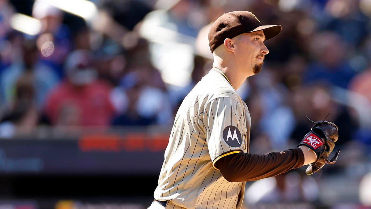 Blake Snell reacts after giving up hit