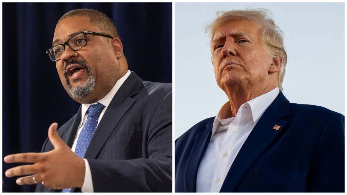 Alvin Bragg and Donald Trump photo split combo