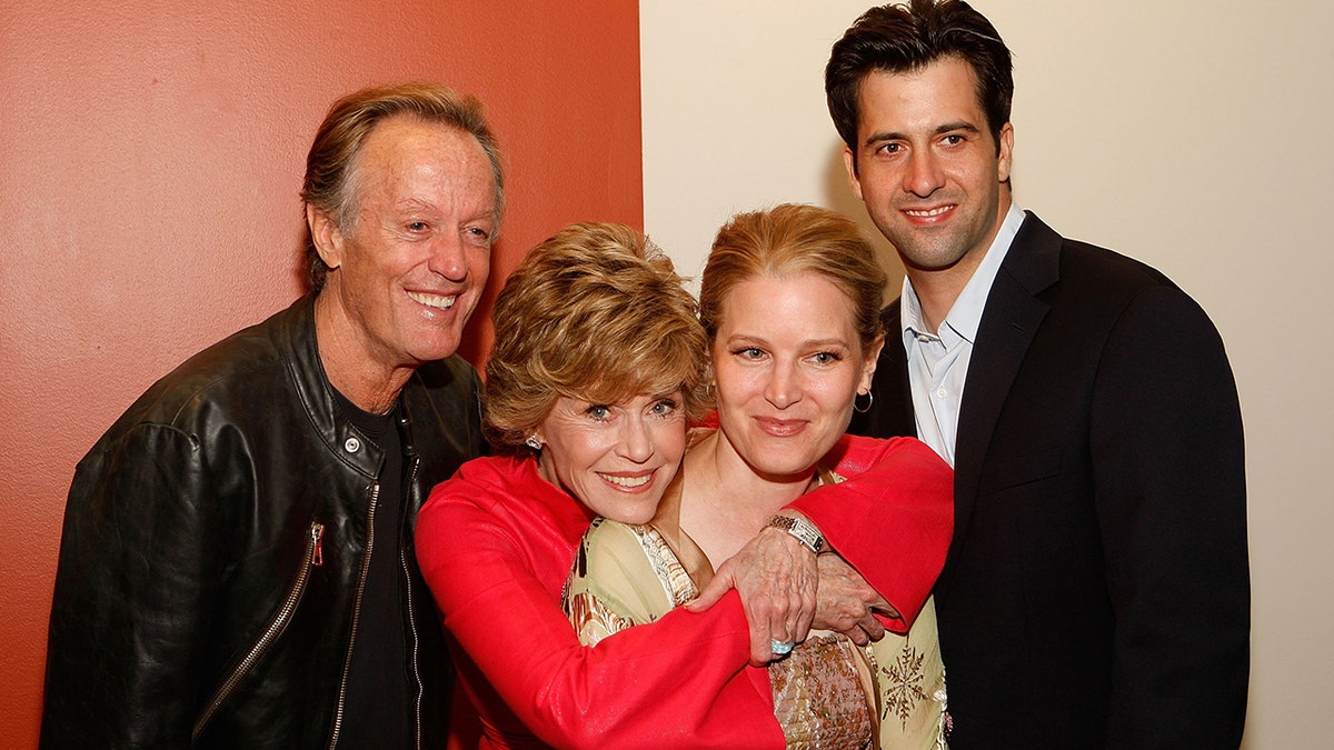Peter Fonda, Jane Fonda and Bridget Fonda smile with Troy Garity at event in Hollywood