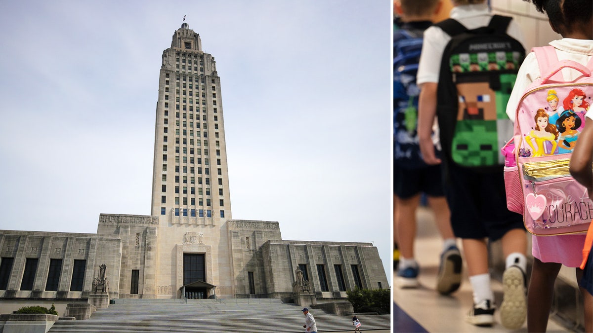 Louisiana capitol building, school children