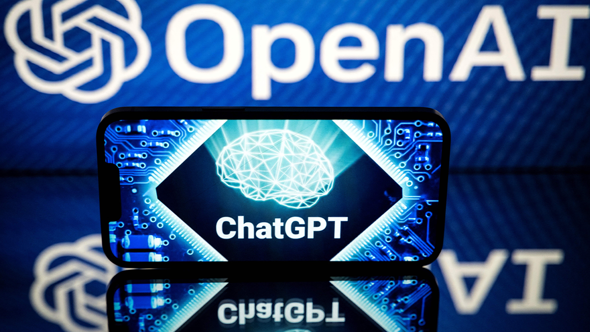 Screens displaying the logos of OpenAI and ChatGPT