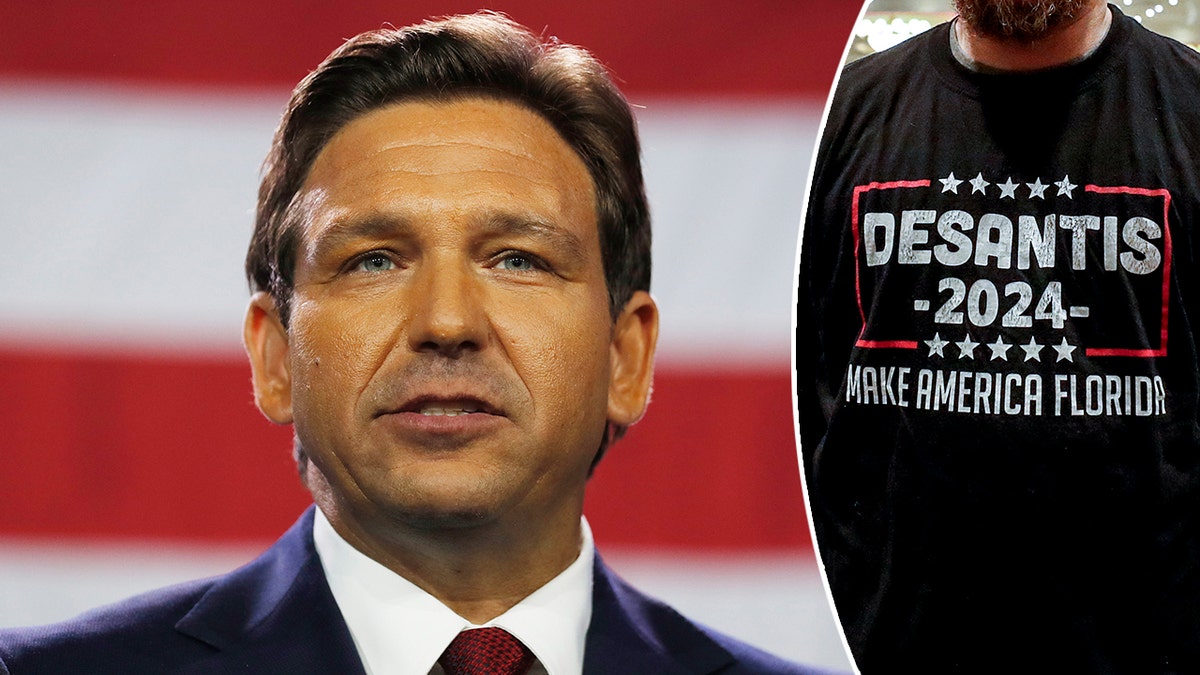 A photo of Ron DeSantis and a shirt supporting him