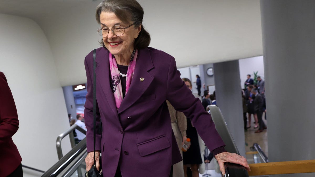 Sen. Dianne Feinstein, D-Calif., makes her way to the Senate chambers at the U.S. Capitol in Washington, D.C., on Feb. 16, 2023.