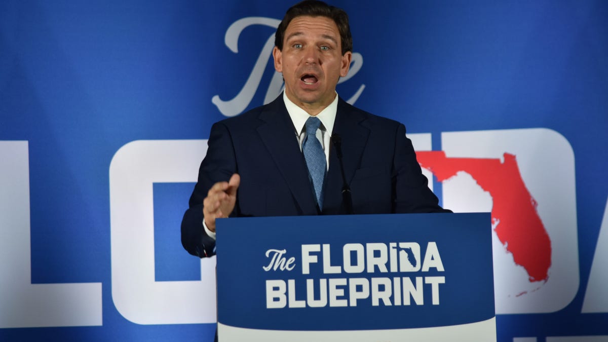 Florida Governor Ron DeSantis speaks during 'The Florida Blueprint' event