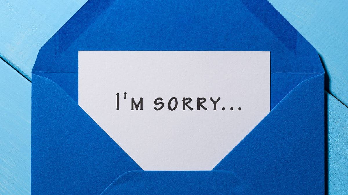 Apology letter that says. "I'm sorry," with blue envelope