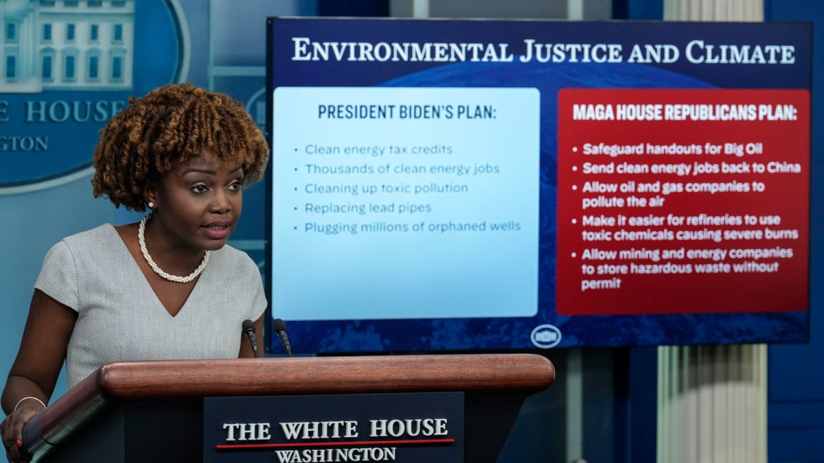 White House Press Secretary Karine Jean-Pierre speaks during the daily press briefing