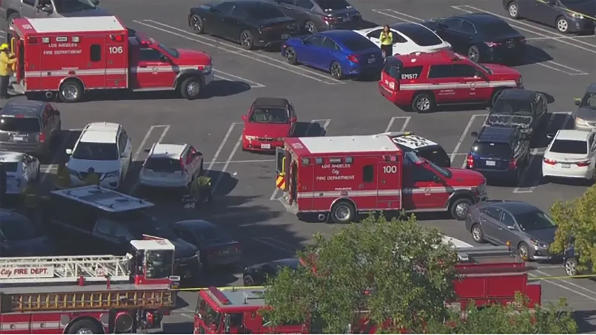 LAFD vehicles in Trader Joe's parking lot