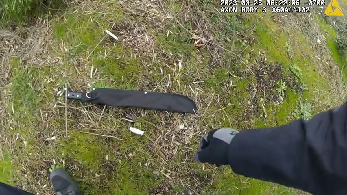deputy recovering machete from the ground