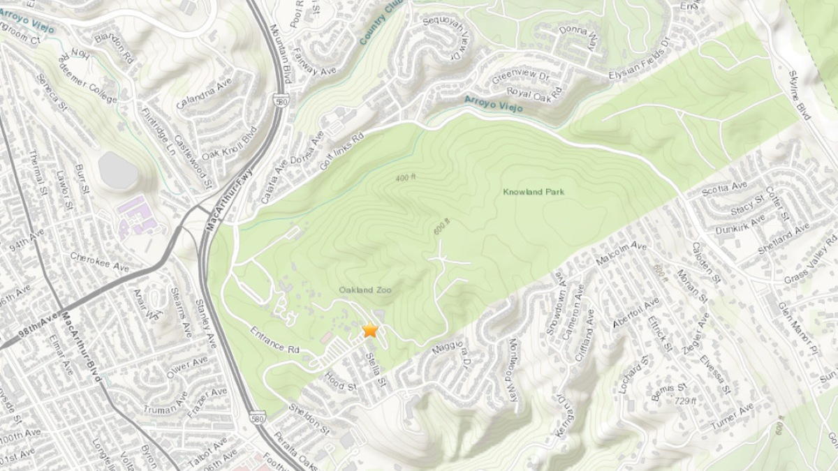 Map of Oakland Zoo earthquake