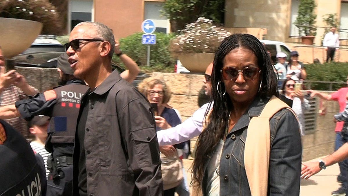 Barack and Michelle Obama visit the Monastery of Montserrat in Madrid on April 29, 2023.