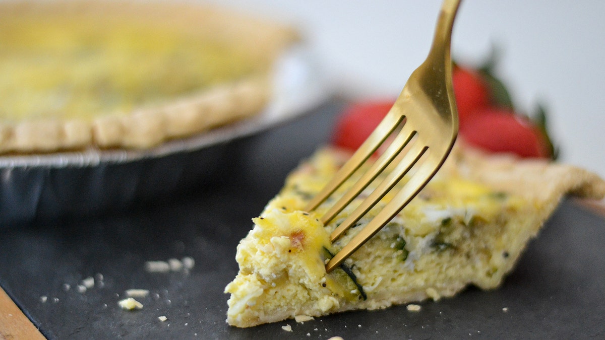quiche with a fork