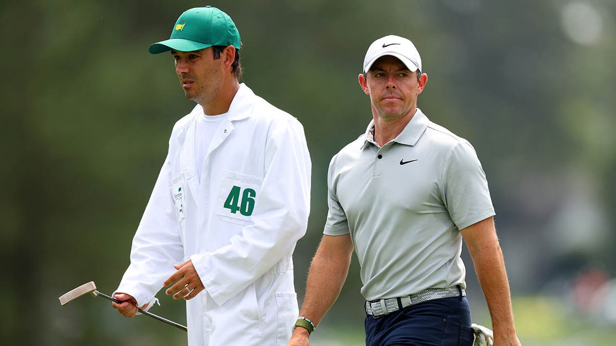 Rory McIlroy walking at Augusta