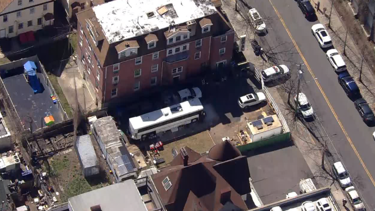 Aerial wide shot of bus