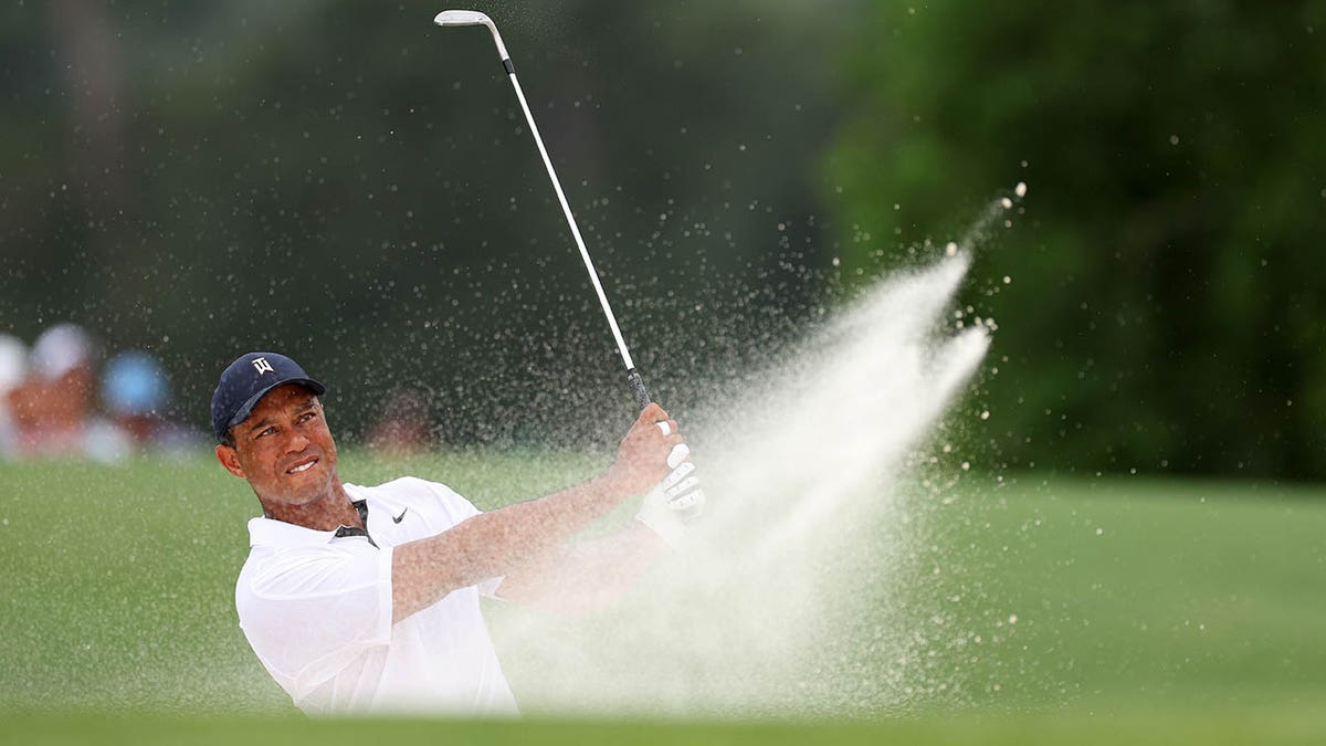 Tiger Woods in bunker at Masters