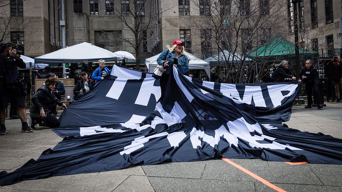 Pro-Trump protester seizes anti-Trump banner