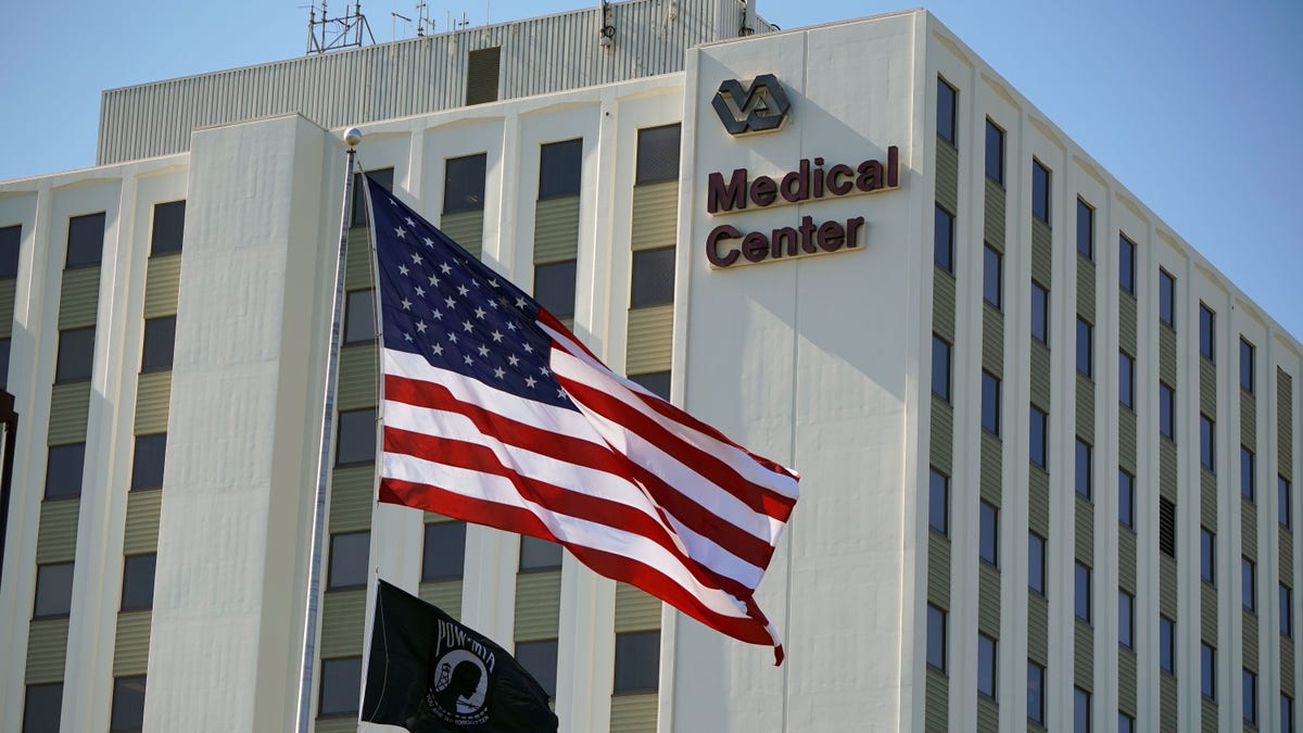 US flag flies in front of VA medical center