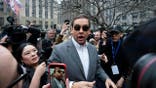 Rep. George Santos (R-NY) walks through the crowd gathered outside the courthouse where former U.S. President Donald Trump will arrive later in the day for his arraignment on April 4, 2023 in New York City. With his indictment, Trump will become the first former U.S. president in history to be charged with a criminal offense.