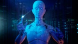 AI robot process automation RPA Document management system DMS for company digital transformation paperless workflow, security cloud digital technology. futuristic 3D robot