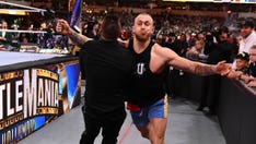 49ers star George Kittle clotheslines The Miz at WrestleMania 39