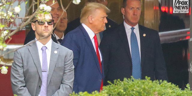 Donald Trump exits Trump Tower, April 4, 2023. The former US President will head to Manhattan Criminal Court for his arraignment following an indictment last week.