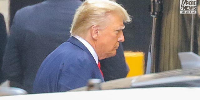 Donald Trump exits Trump Tower, April 4, 2023. The former US President will head to Manhattan Criminal Court for his arraignment following an indictment last week.