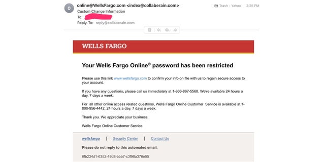 Fake Wells Fargo Email