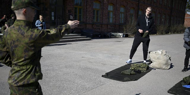 Lauri Markkanen reports to the Finnish Defense Forces Sports School in Helsinki, Finland, April 17, 2023.