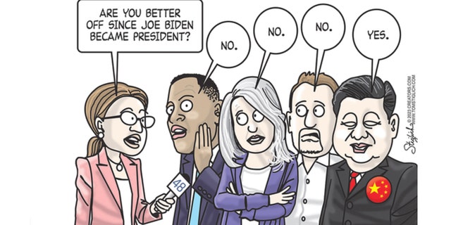 Political cartoon poking fun at Biden