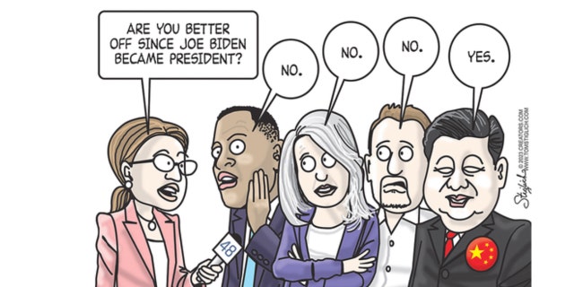 Political cartoon poking fun at Biden