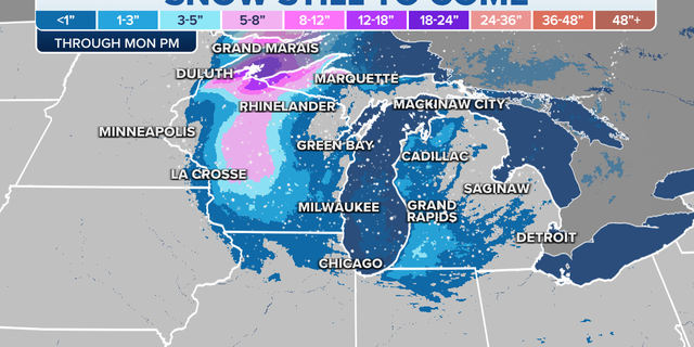 Where snow is expected to fall on Monday, April 17.