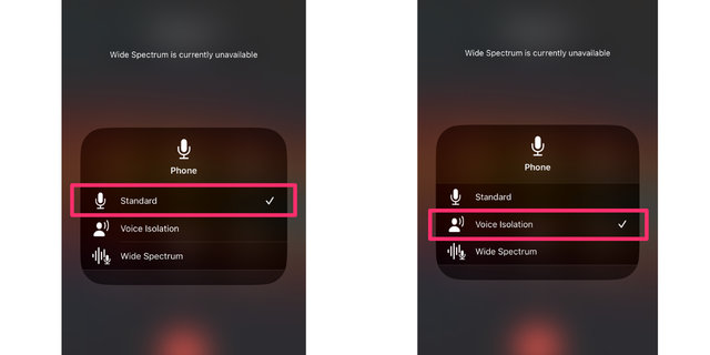 If you ever need to disable Voice Isolation, access the Control Center again, select Standard.