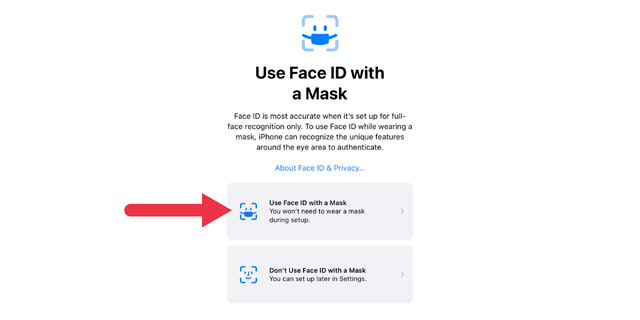 Then, select "Use Face ID with a Mask."