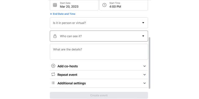 Facebook allows you to create events to invite friends and family.