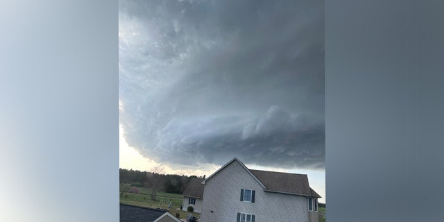 Large storm clouds in Bridgefield, Delaware moments before a tornado hits the area.