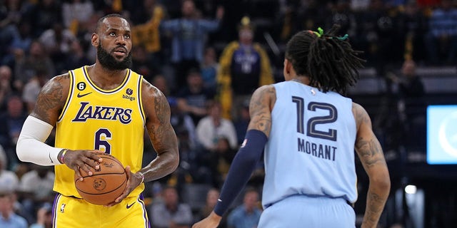 LeBron James holds ball