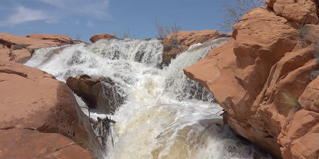 Melting snow has caused rare waterfalls at Gunlock State Park in southwest Utah.