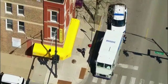 Aerial view of the armed robbery in Calumet City, a suburb of Chicago, Illinois.