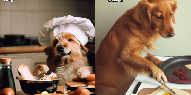 Golden retrievers cooking 