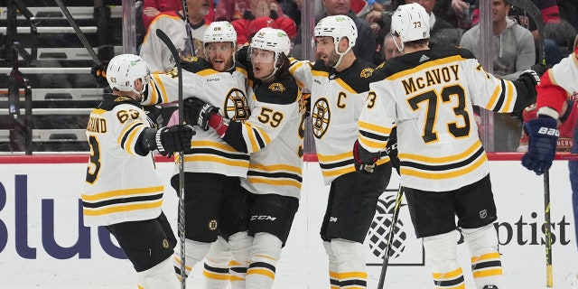 Bruins celebrate goal