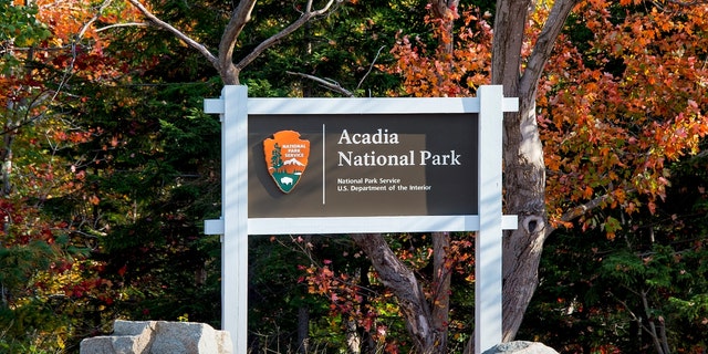 A National Park Service sign at the entrance of Acadia National Park in 2012. 