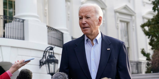 President Biden talked to reporters on the South Lawn of the White House in Washington, on March 31, 2023, before boarding Marine One. Biden is set to tour a clean energy technology manufacturer in Minnesota on Monday.