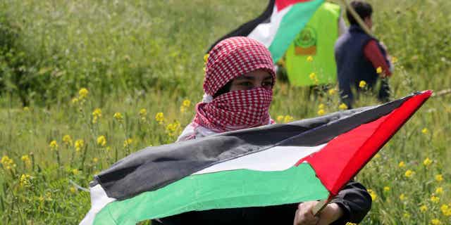 Israel retiene a más de 1.000 palestinos detenidos sin cargos, el número más alto desde 2003 4 Los palestinos ondean banderas durante una marcha a lo largo de la valla fronteriza con Israel, al este de la ciudad de Gaza, el 30 de marzo de 2023. Un grupo israelí de derechos humanos dijo que Israel tiene detenidos a más de 1.000 palestinos sin cargos. Este es el mayor número de detenidos en Israel desde 2003.