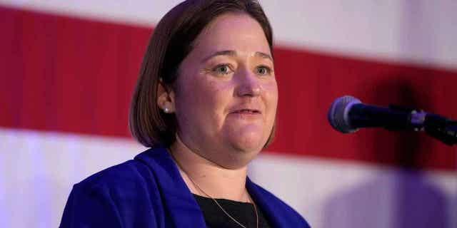 Iowa Republican Attorney General Brenna Bird speaks during a Republican Party of Iowa election night rally on Nov. 8, 2022, in Des Moines, Iowa. The state's Attorney Generals Office has halted its practice of paying for emergency contraception, and in rare cases abortion, for victims of sexual assault.