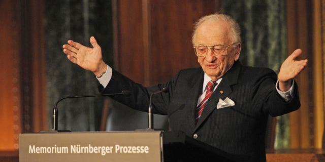 Benjamin Ferencz, Romanian-born American lawyer and chief prosecutor of the Nuremberg war crimes trials, speaks during an opening ceremony for the exhibition commemorating the Nuremberg war crimes trials in Nuremberg, Germany, Sunday, Nov. 21, 2010.Â
