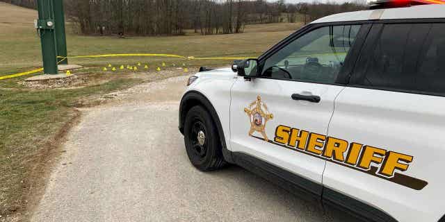 The scene of a fatal shooting in Mitchell, Indiana, is shown on Feb. 5, 2023. A prosecutor has cleared two Indiana law enforcement officers of any criminal wrongdoing in a fatal shooting in the fatal shooting of Anthony Richmond.