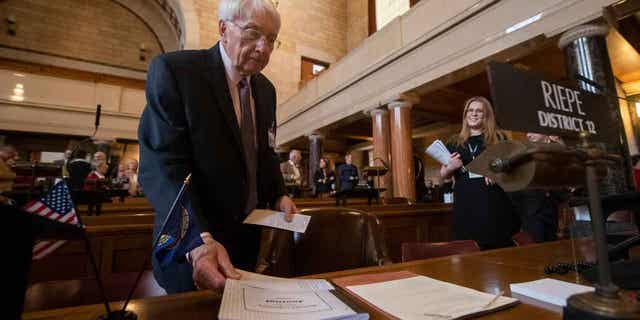 Sen. Merv Riepe is pictured on Jan. 4, 2023, at the Nebraska State Capitol in Lincoln, Nebraska. State lawmakers planned to begin debate on April 12, 2023, on a bill that would ban abortion once cardiac activity can be detected in an embryo.