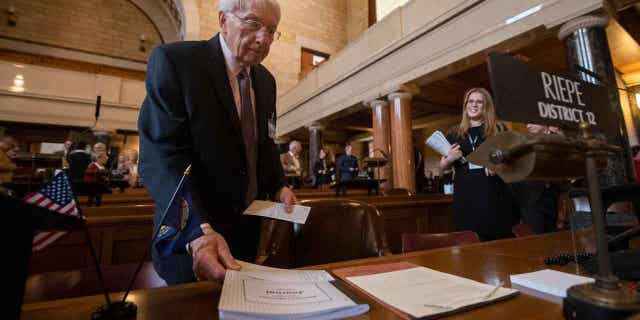 Sen. Merv Riepe is pictured on Jan. 4, 2023, at the Nebraska State Capitol in Lincoln, Nebraska. State lawmakers planned to begin debate on April 12, 2023, on a bill that would ban abortion once cardiac activity can be detected in an embryo.