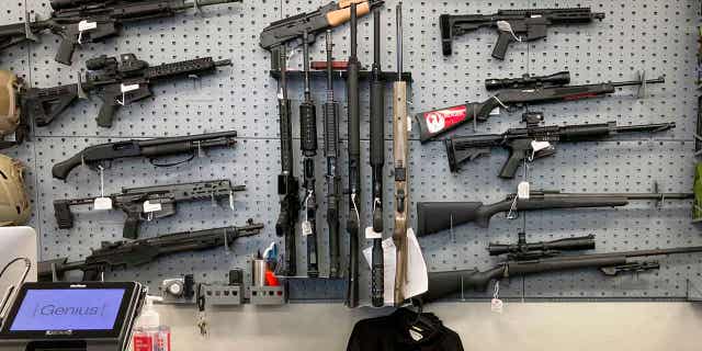 Firearms on the wall at a store